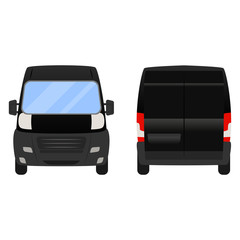 Delivery Van - Layout for presentation - vector template.isolated on white background, black silver van vehicle template back and front view