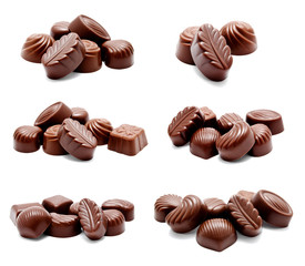 Collection of photos assortment of chocolate candies sweets