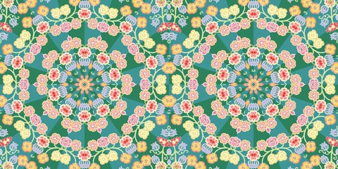 Unusual seamless striped floral background. Vector illustration with flower - mandala.
