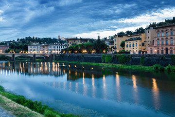 Sunset view of riverside of Arno river in Florence, Toscana province, Italy.