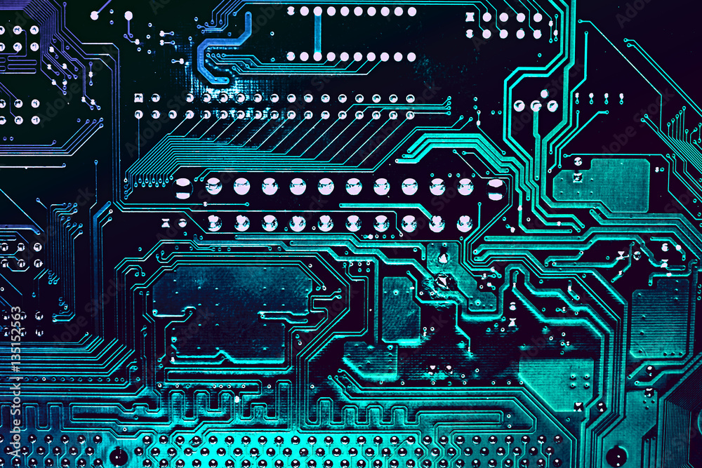 Wall mural circuit board. electronic computer hardware technology. motherboard digital chip. tech science backg