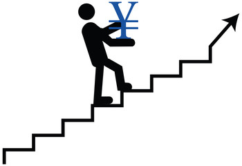 Yen, Yuan value going up vector icon. Yen, Yuan climbing.