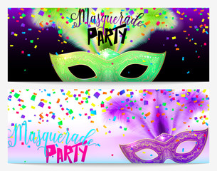 Vector illustration of two masquerade party flyer templates