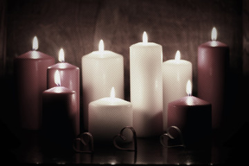 toned love heart shape candle doted