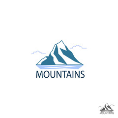 Fototapeta na wymiar Mountains logo, Icon in color. Climbing label, hiking travel and adventure
