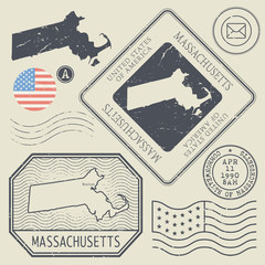Retro vintage postage stamps set Massachusetts, United States