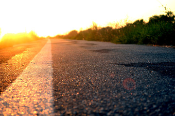 Road ahead and the sunset