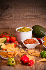 Guacamole and nacho chips. 