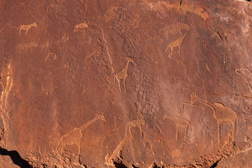 Rock carving with animals, Namibia