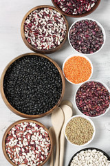 Various beans in bowls