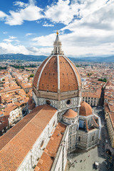 Fragment of Cathedral of Santa Maria del Fiore (Duomo) from viewpoint at Campanilla in Florence, Toscana province, Italy.