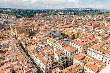 Obraz premium Sunny view of Florence from viewpoint at Campanilla, Toscana province, Italy.