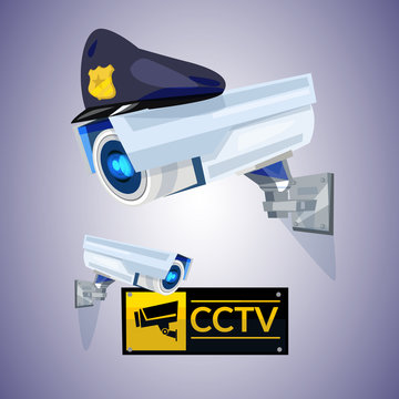 cctv with police peaked cap. security and technology concept - v
