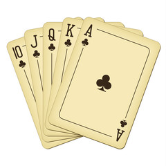Royal Flush of clubs - vintage playing cards vector illustration