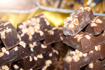 Cubes of chocolate and hazelnuts