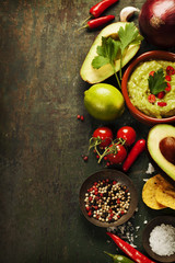 Bowl of guacamole with fresh ingredients