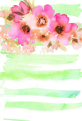 Greeting card with watercolor flowers handmade.