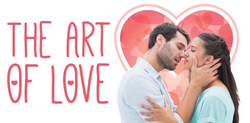 Composite image of attractive young couple about to kiss