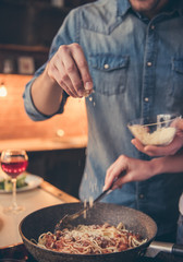 Beautiful couple cooking
