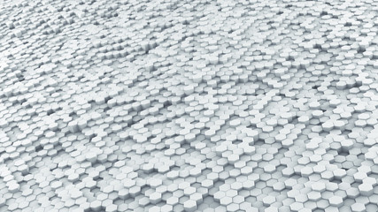 Lots of white hexagons 3D render