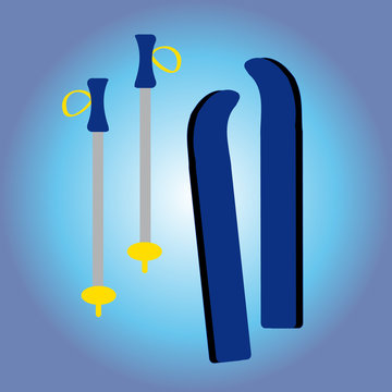 Skis on blue background