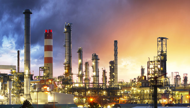 Oil Industry Refinery factory at Sunset, Petroleum, petrochemica