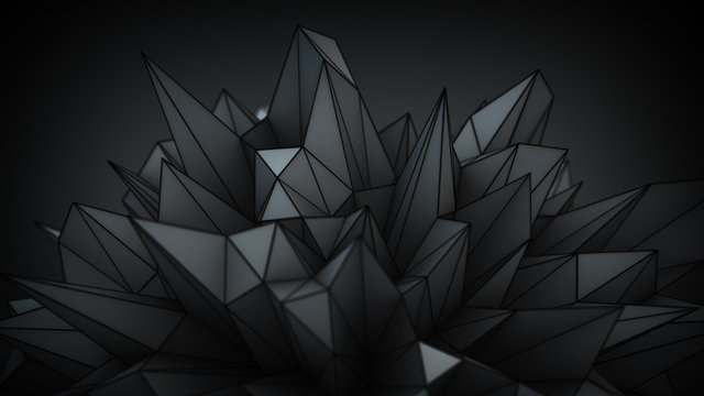 Polygonal black surface in studio abstract 3D render