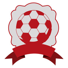 Fototapeta na wymiar monochrome heraldic with soccer ball and red ribbon vector illustration