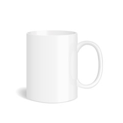 Vector realistic white mug. Isolated cup with shadow on white background.