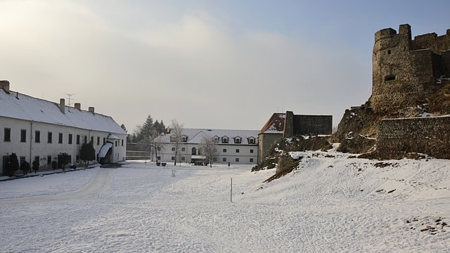 Courtyard of castle Levice, Slovakia, during winter season.