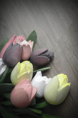 Tulip wood color is placed on a wooden floor.