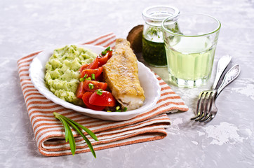 Fried  pollock with vegetables