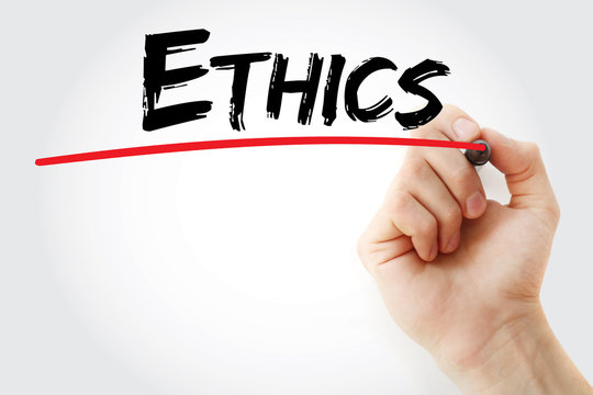 Hand writing Ethics with marker, concept background