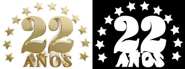 Obraz premium Golden digit twenty two and the word of the year, decorated with star. Translated from the Spanish. 3D illustration
