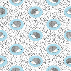 Seamless pattern with cute watercolor hedgehogs. Vector kids background. © Afanasia