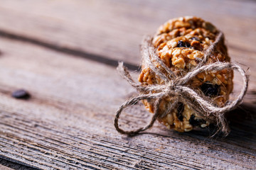 cookies with chocolate on a wooden background. pastries, sweets,