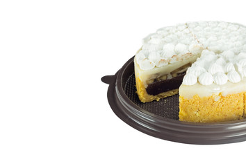 chocolate cake with biscuit and banana stuffed isolate