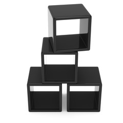 Product display black boxes. 3D render isolated on white. Platform or Stand Illustration. Template for Object Presentation.