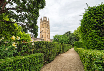 Oxford Botanic Garden with University tower