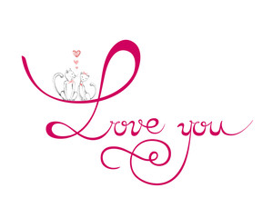 Obraz premium Love you. Valentine's Day. Vector illustration. Congratulation. The inscription on a white background. Calligraphy.