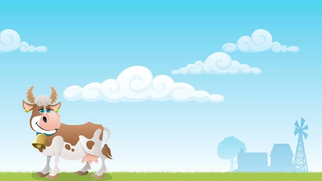 Dairy Farm 3 / Cartoon cow grazing on meadow. 
