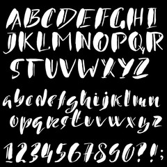 Hand drawn font made by dry brush strokes. Grunge style alphabet