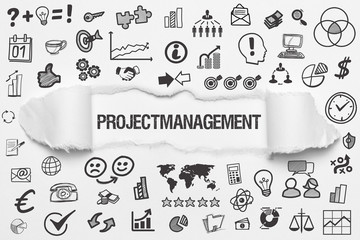 Projectmanagement / weißes Papier mit Symbole