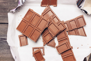 chocolate, wooden background