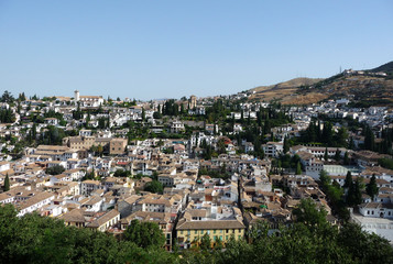 Fototapeta na wymiar View of the old neighborhood of Albayzin of Granada from Alhambra palace, Spain