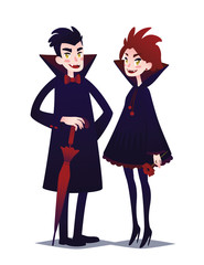Cute Vampire Couple Boy and Girl.