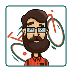 Hipster glasses on the background of a bicycle. Cartoon vector i