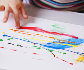 Fototapeta premium beautiful baby girl learning to draw (training, development, abi