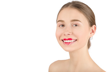 Woman with a natural beauty makeup look - isolated over a white background