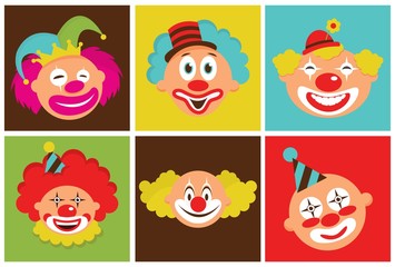 set of colorful clowns